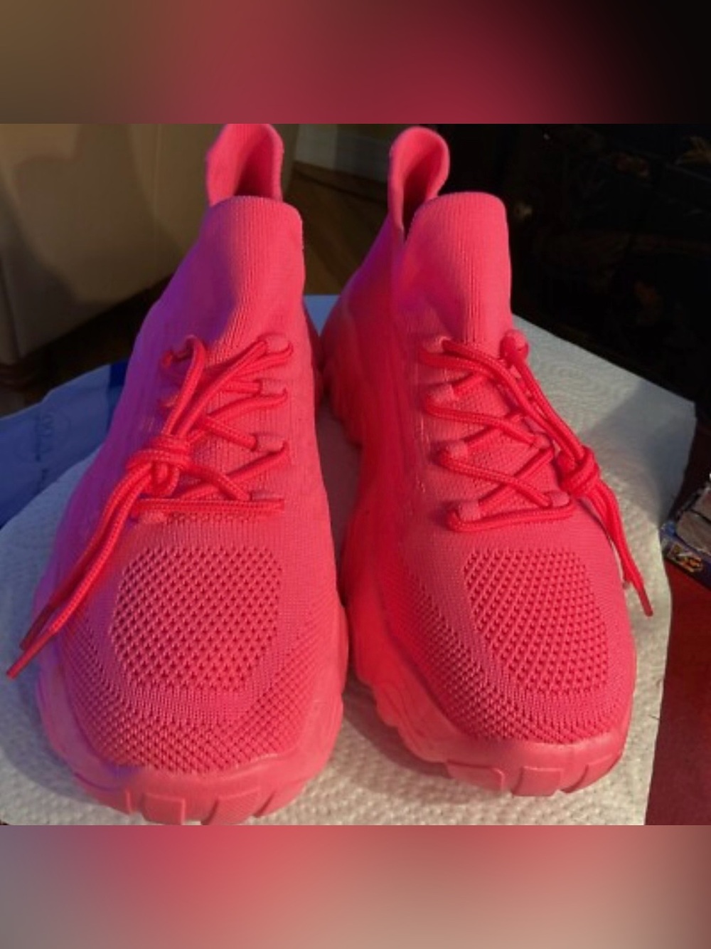 Amazon Women's  casual Bright Pink Chunky Knit Sneakers size 11 - Picture 11 of 14
